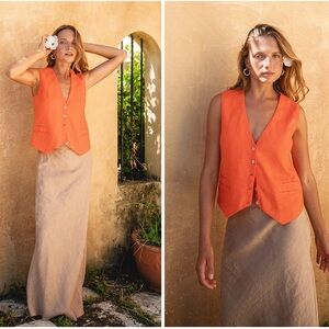 VRG GRL orange linen vest